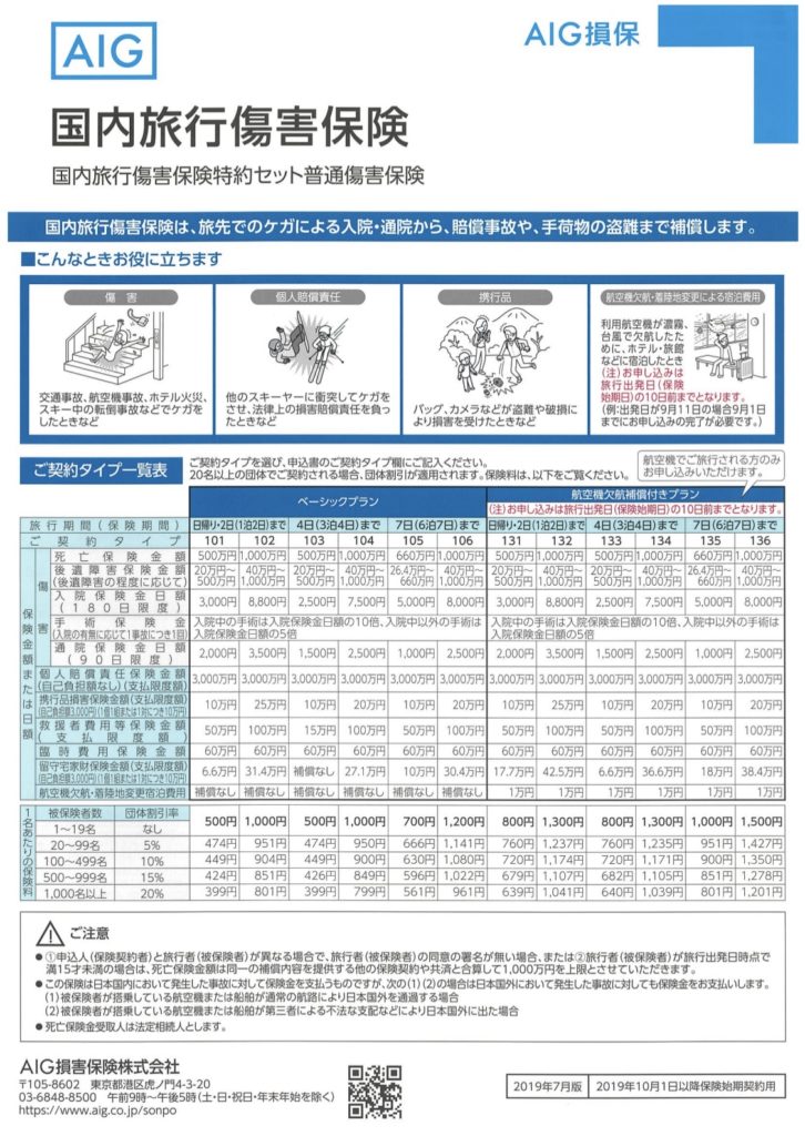 AIG損保,国内旅行傷害保険パンフレット,