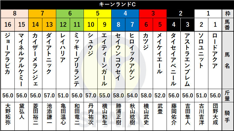 JRA 札幌競馬場 キーンランドカップ 馬柱 フルゲート